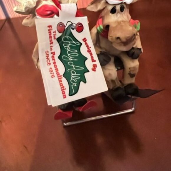 Kurt Adler Moose Couple On ski lift Swing Christmas Ornament santa hat & scarf - Picture 5 of 6